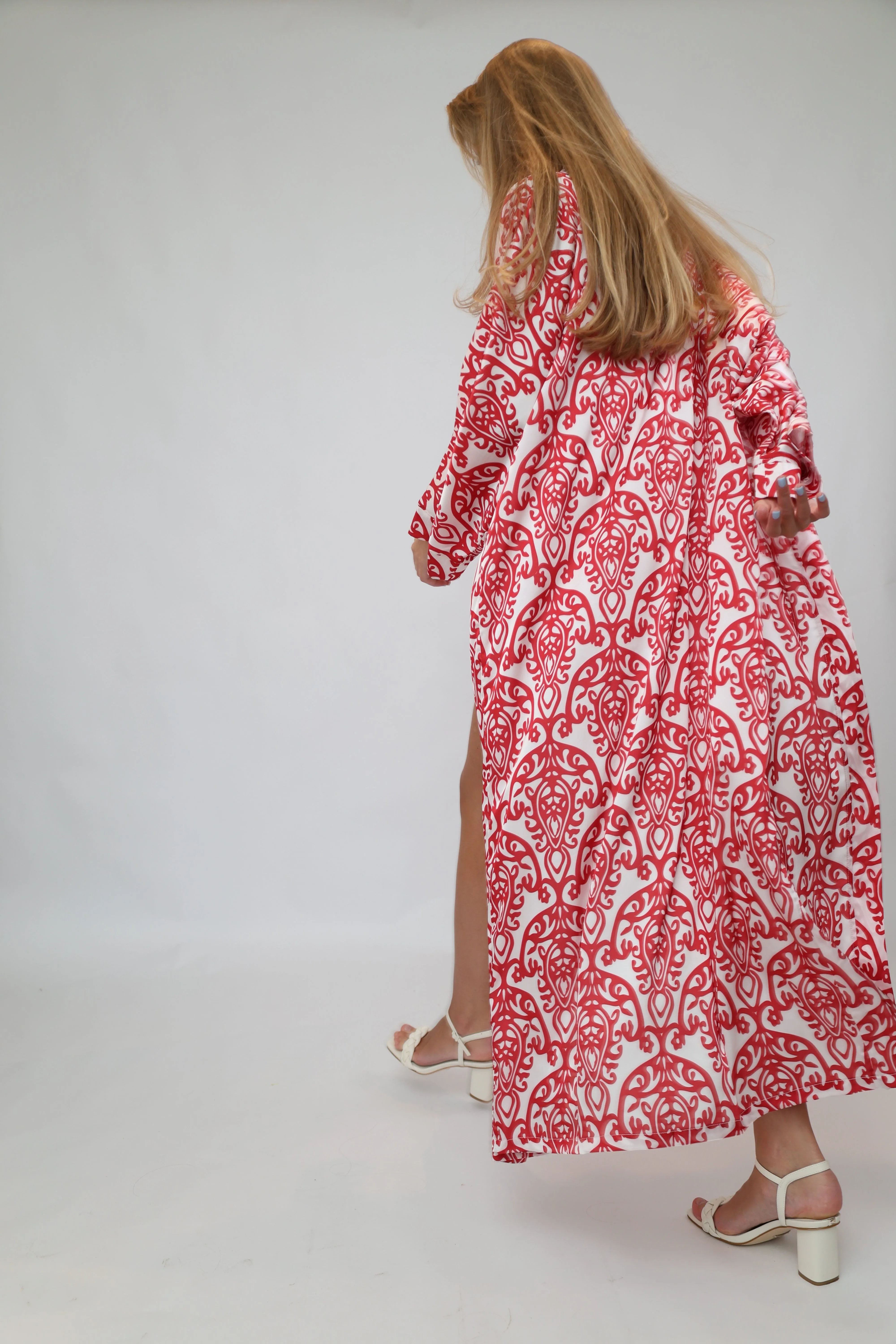 Red Printed Ikat Lightweight Kimono "Crimson Glow"