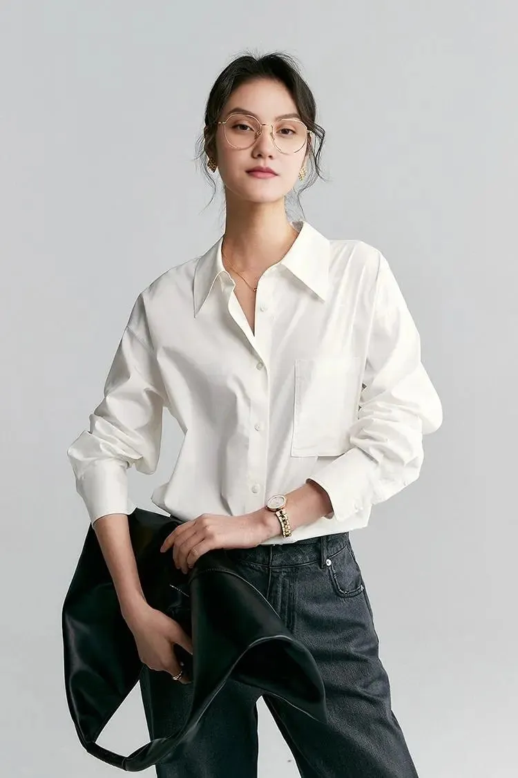 Relaxed Button Down Shirt with Pocket in Cotton