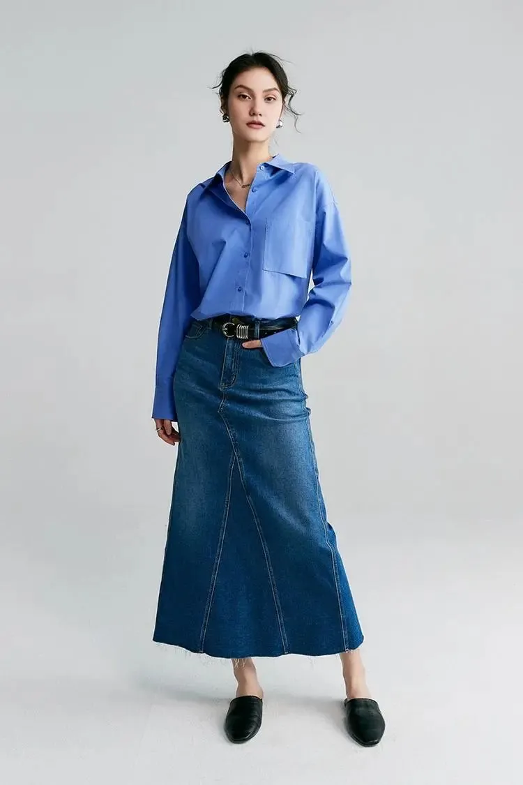 Relaxed Button Down Shirt with Pocket in Cotton