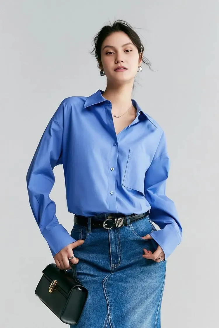 Relaxed Button Down Shirt with Pocket in Cotton