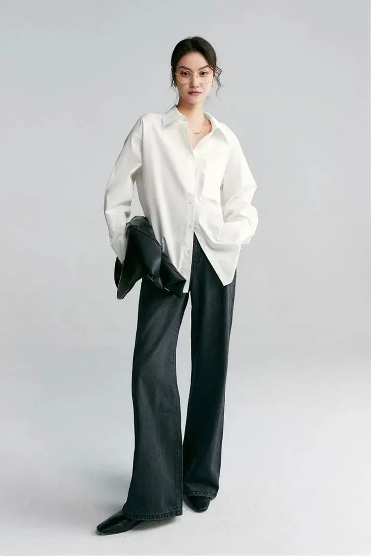 Relaxed Button Down Shirt with Pocket in Cotton