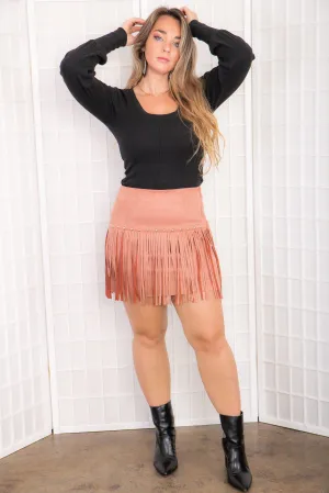 Rhinestone Suede Fringe Skirt