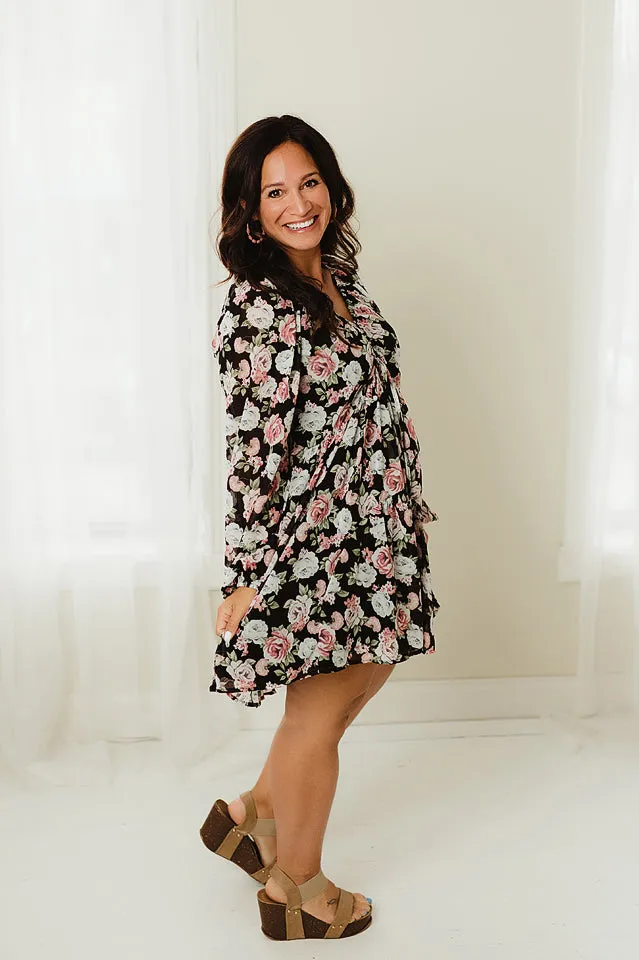 Ruched Floral Mini Dress