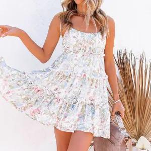 Ruffle Hemline Floral Print Spaghetti Strap Dress