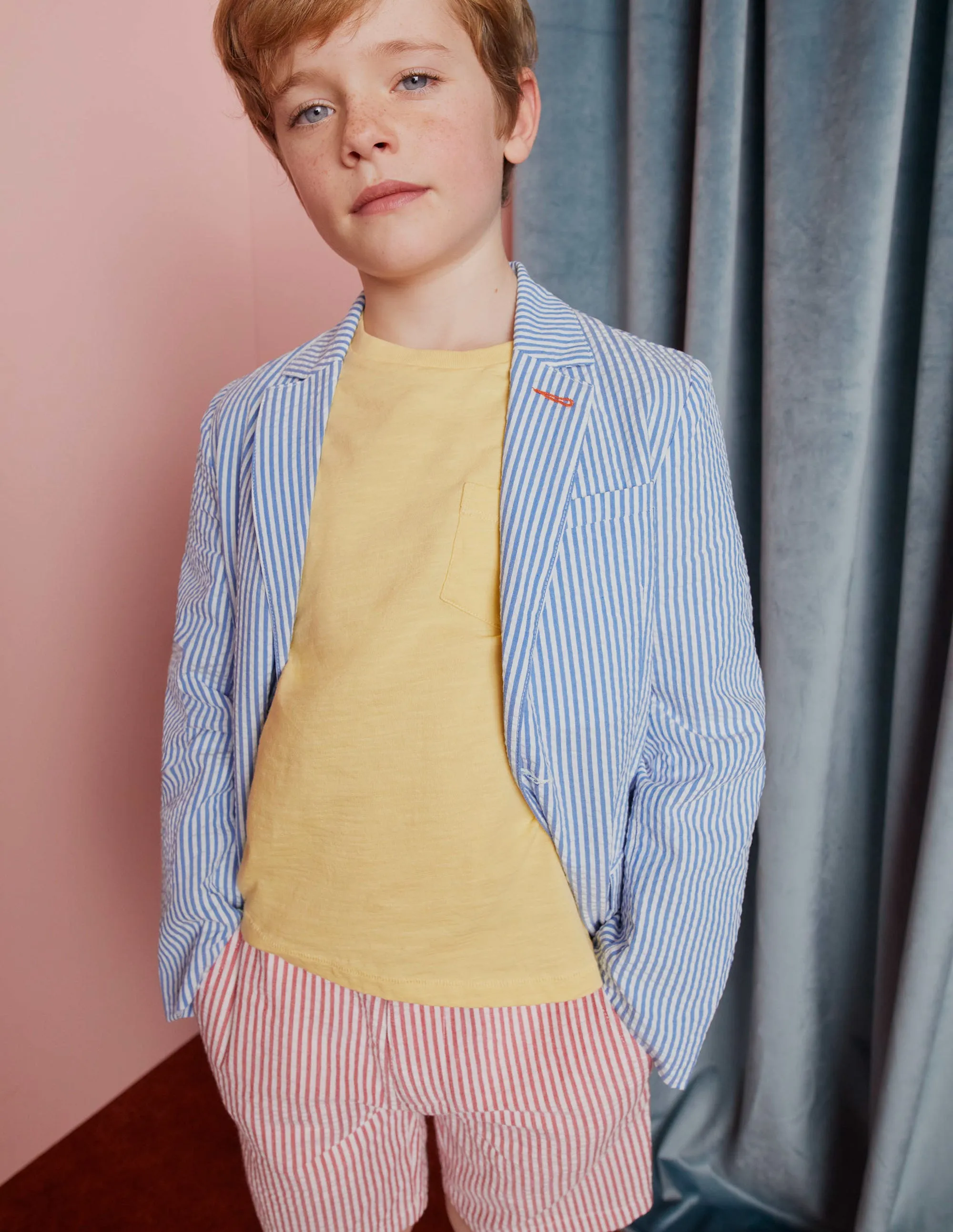 Seersucker Shorts-Jam Red/Ivory Stripe