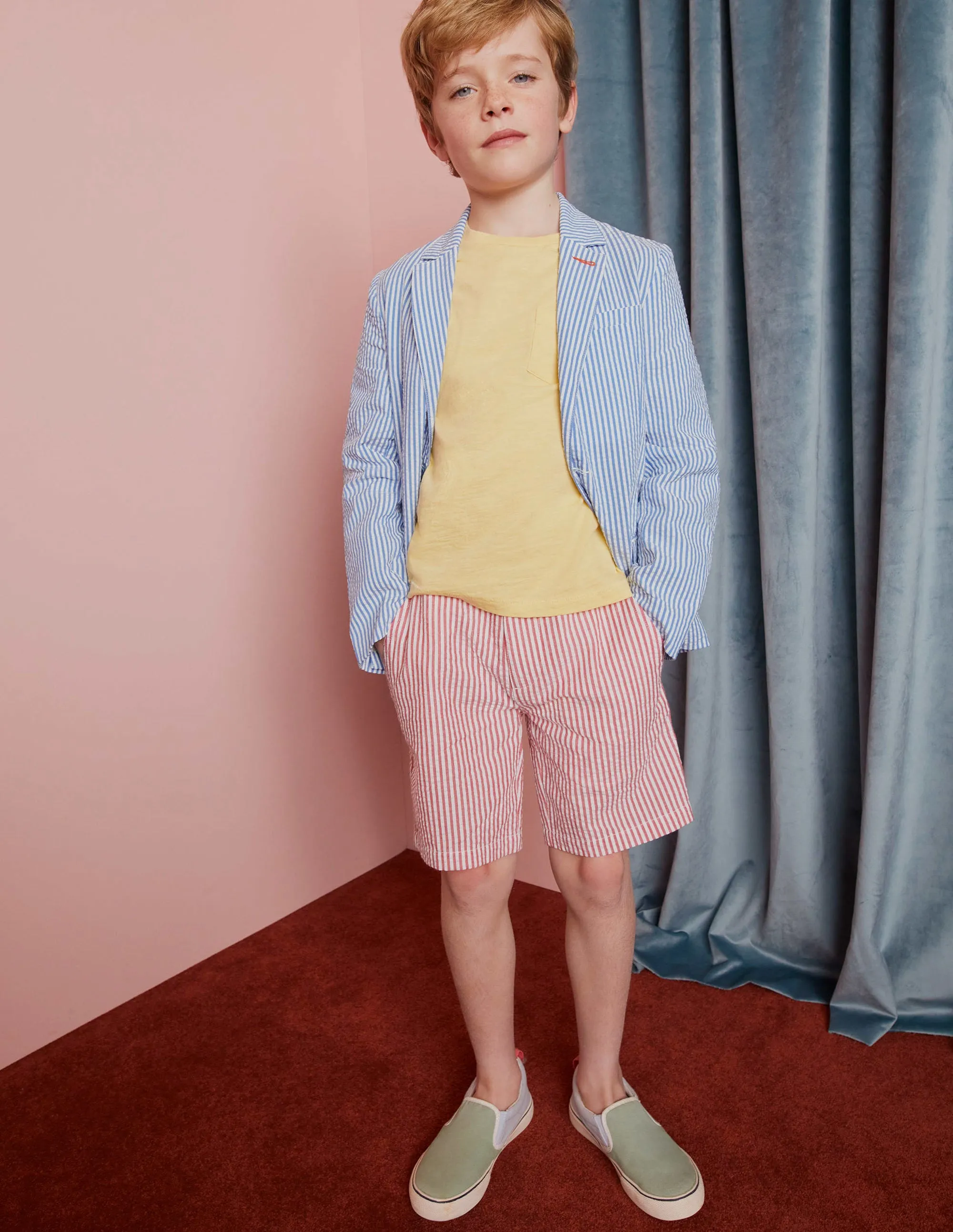 Seersucker Shorts-Jam Red/Ivory Stripe