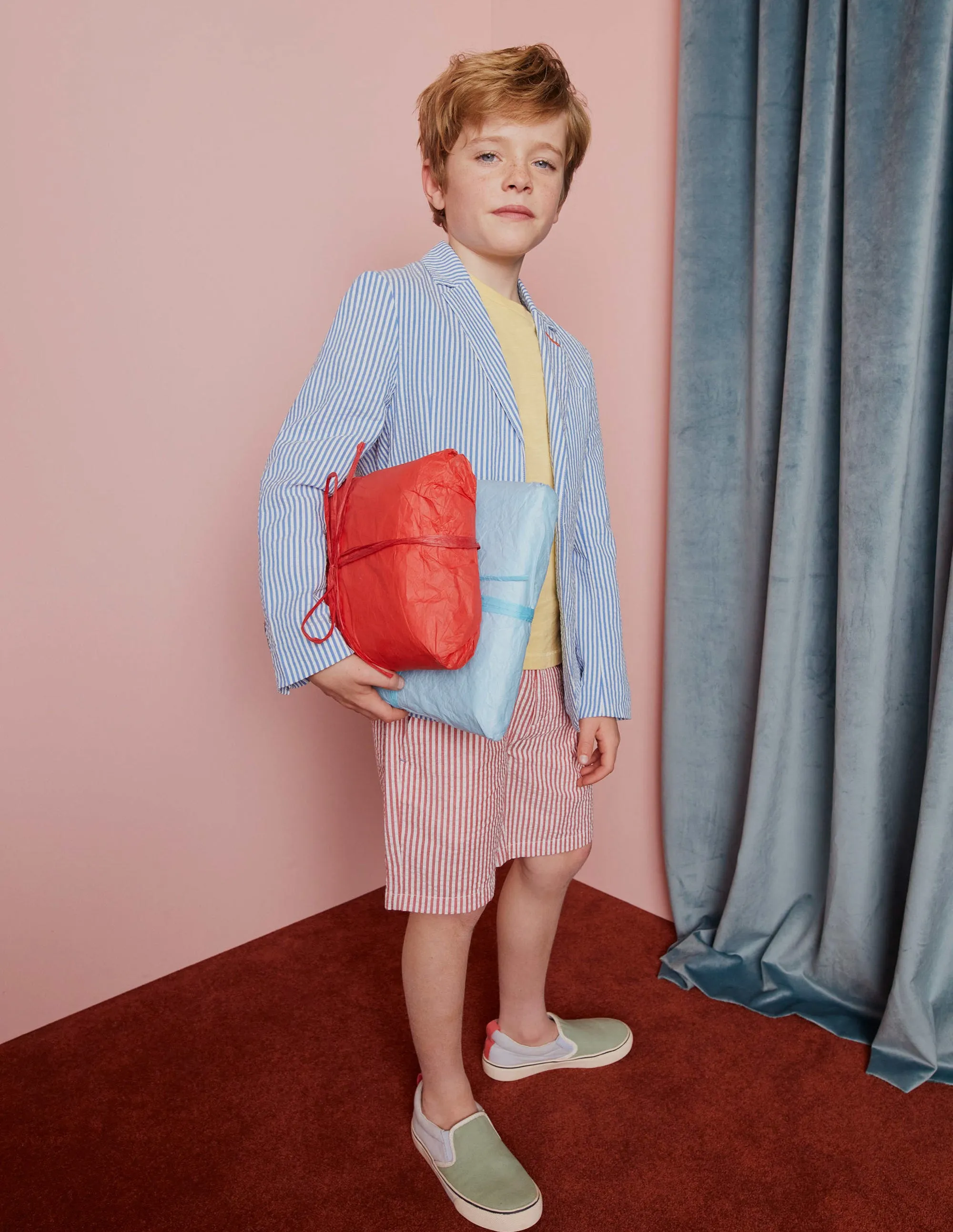 Seersucker Shorts-Jam Red/Ivory Stripe