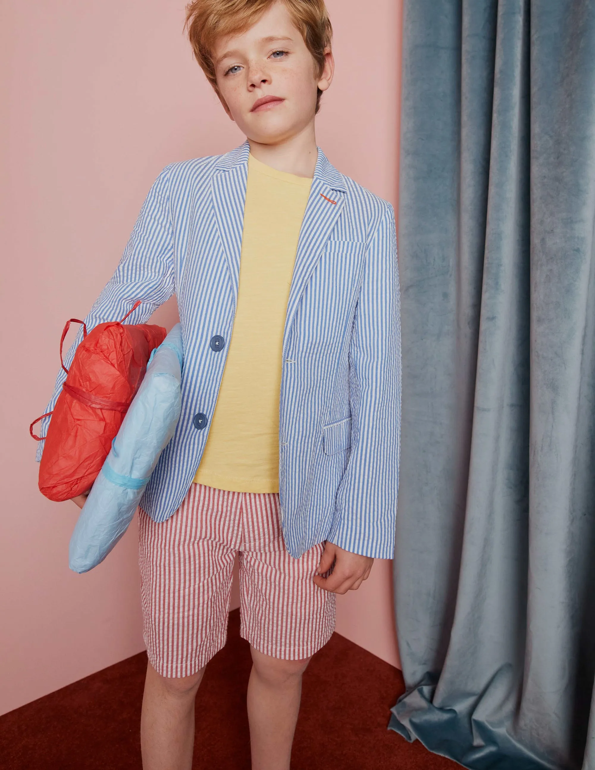 Seersucker Shorts-Jam Red/Ivory Stripe