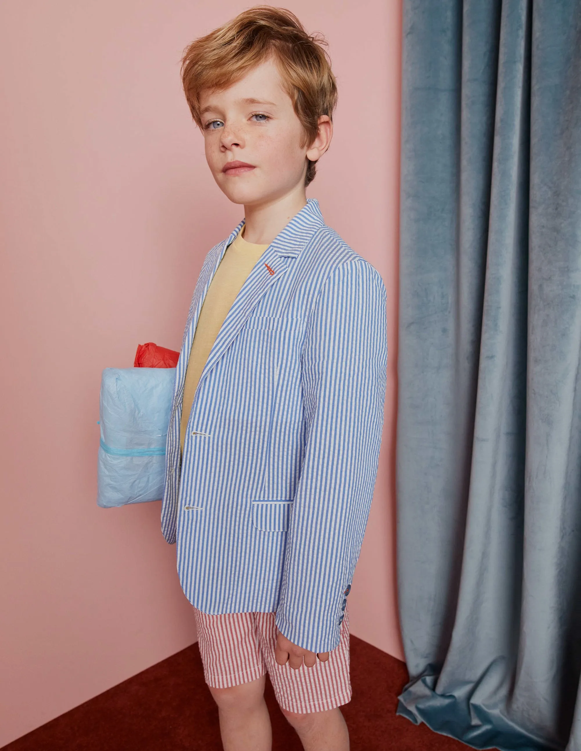 Seersucker Shorts-Jam Red/Ivory Stripe
