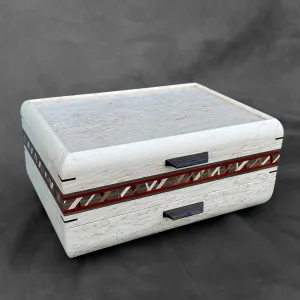 SELECT Sophisticated Jewelry Chest Birdseye maple with Birdseye maple Lid, Crisscross inlay and Walnut and Padauk Stripe