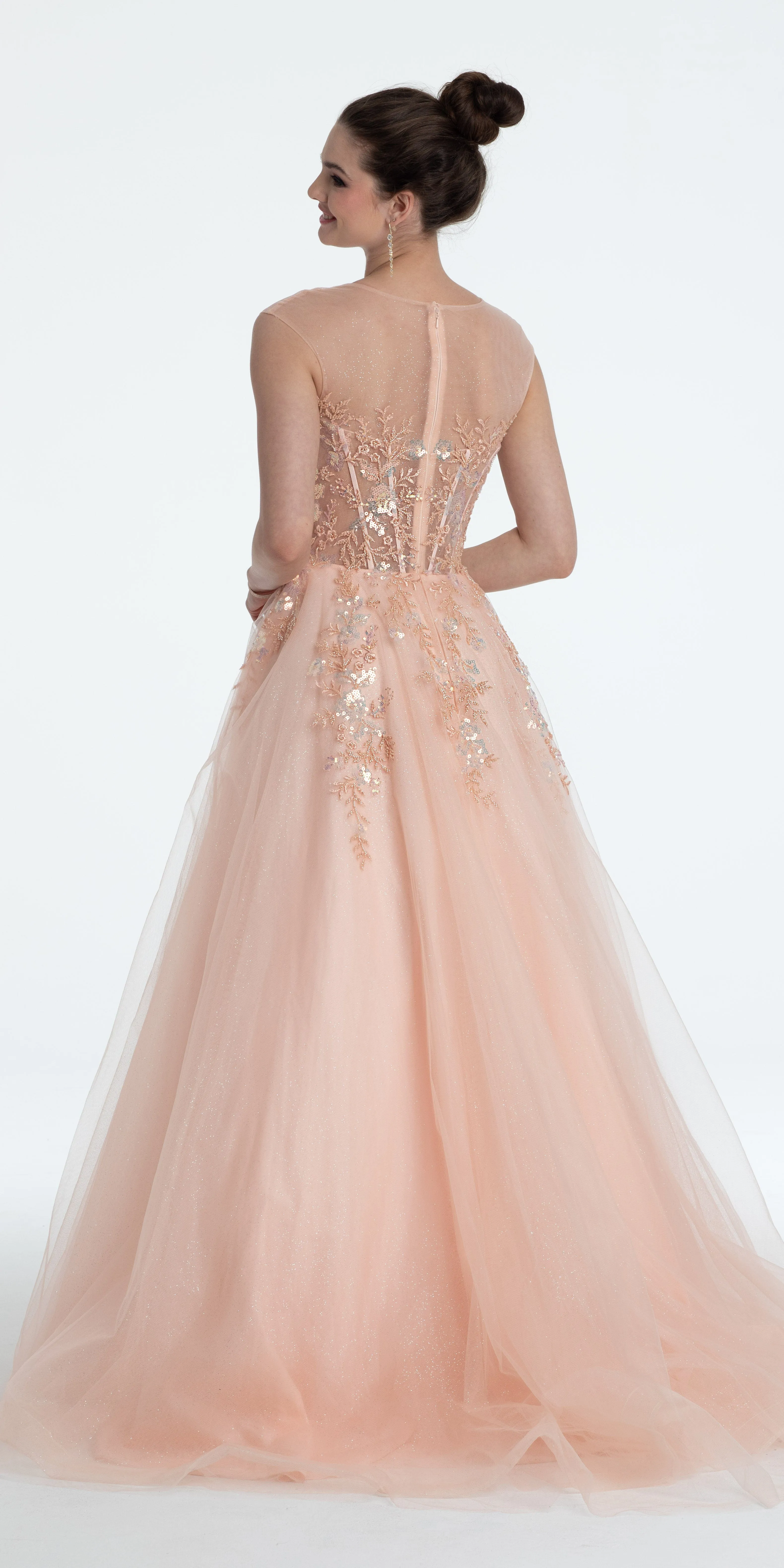 Sequin Embroidered Illusion Cap Sleeve Corset Ballgown