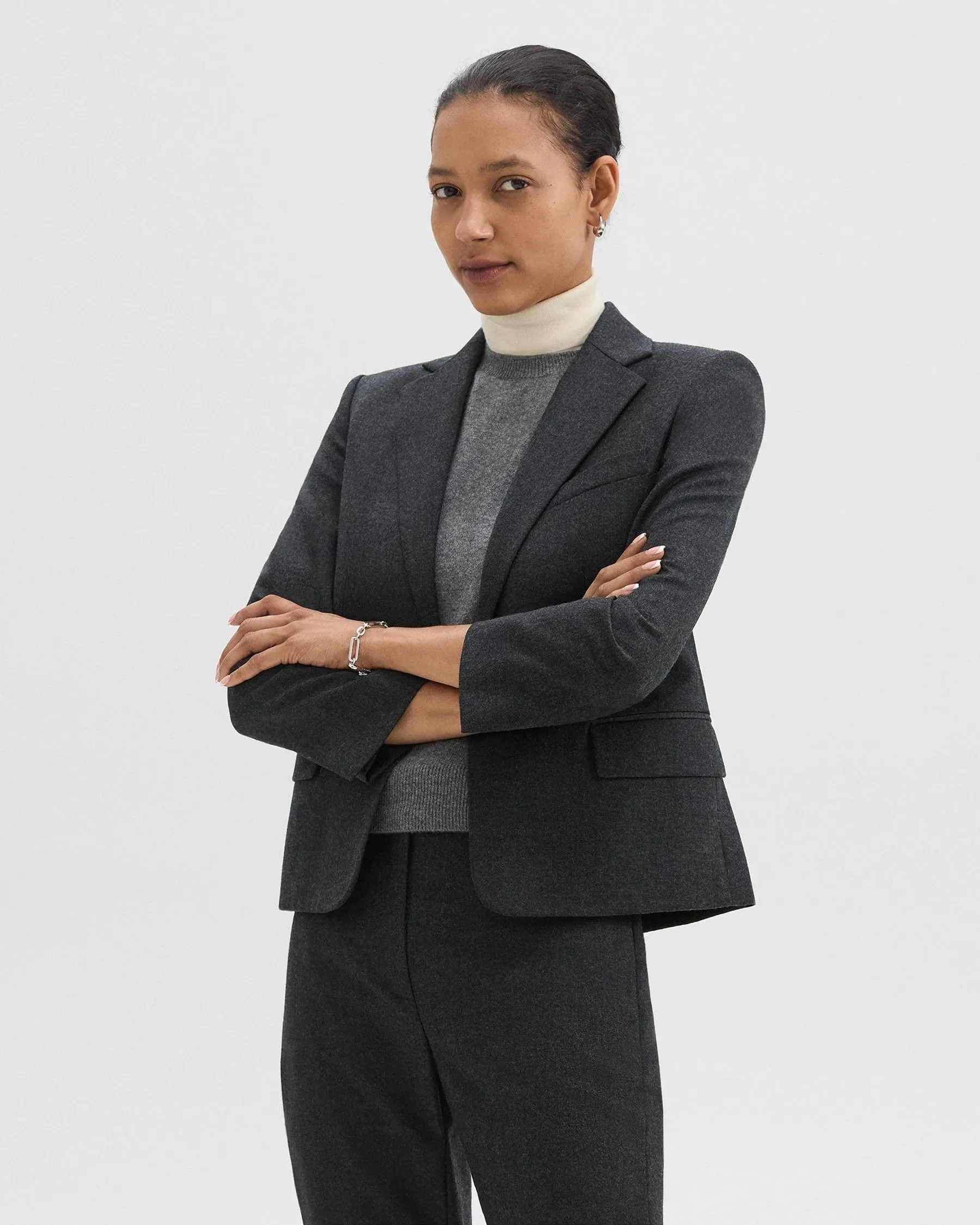 Single-Button Blazer in Sleek Flannel