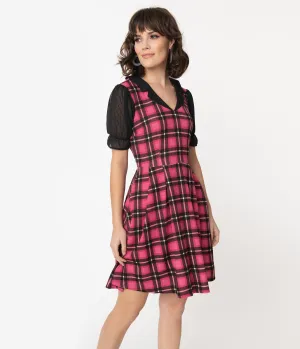 Smak Parlour Pink Plaid Half Sleeve Ruffle Riot Fit & Flare Dress