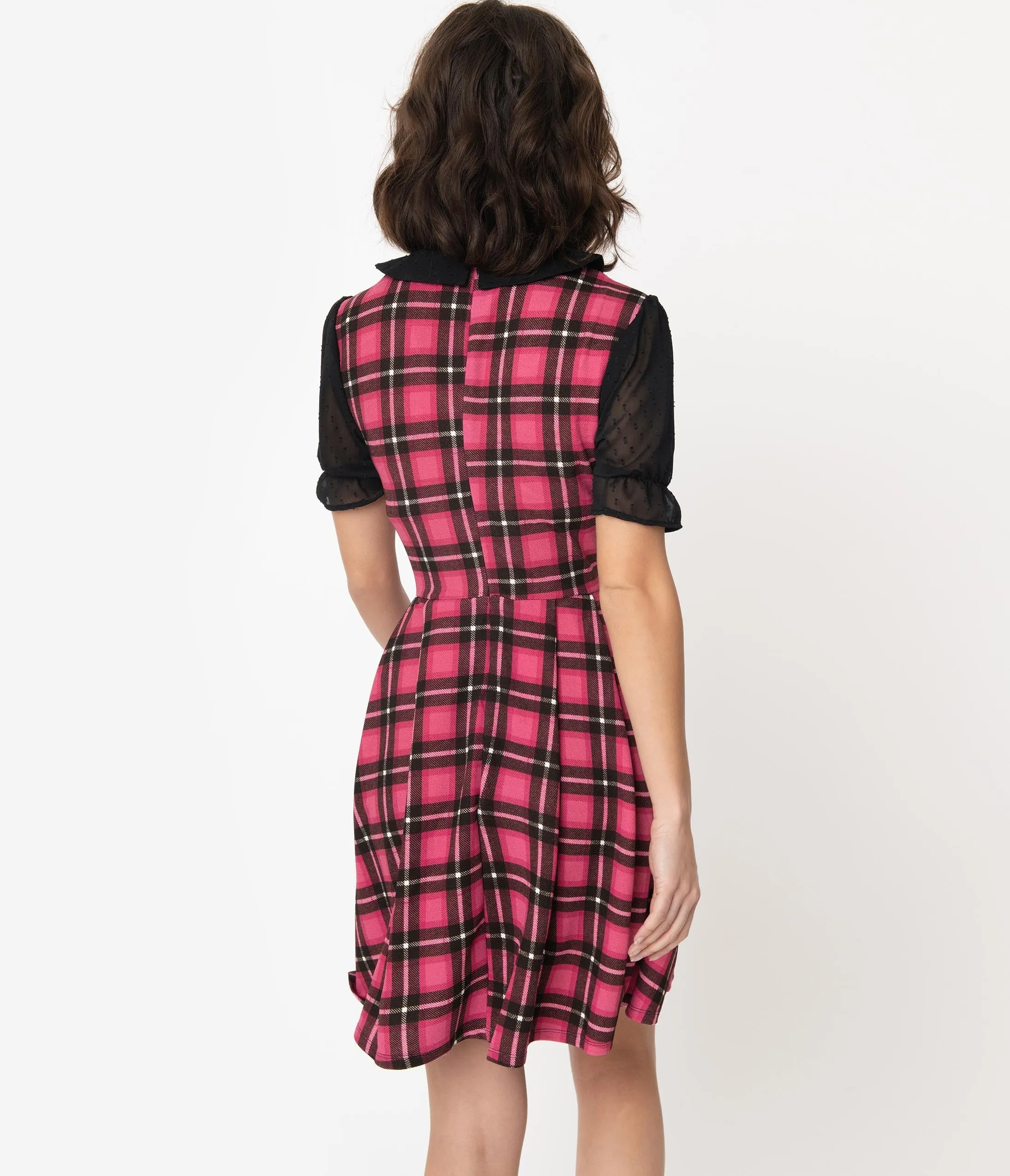 Smak Parlour Pink Plaid Half Sleeve Ruffle Riot Fit & Flare Dress