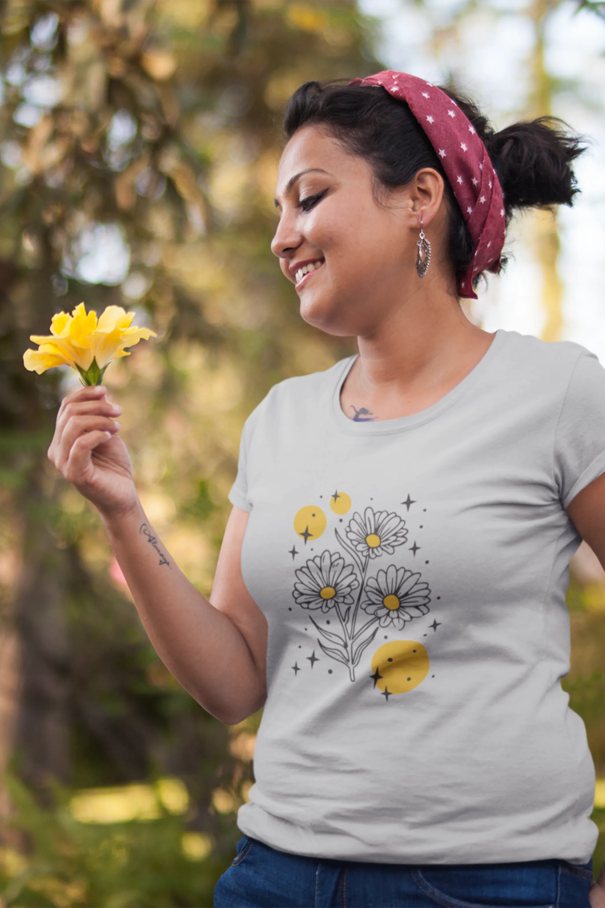 Sparkling Flowers Printed T-shirt for women