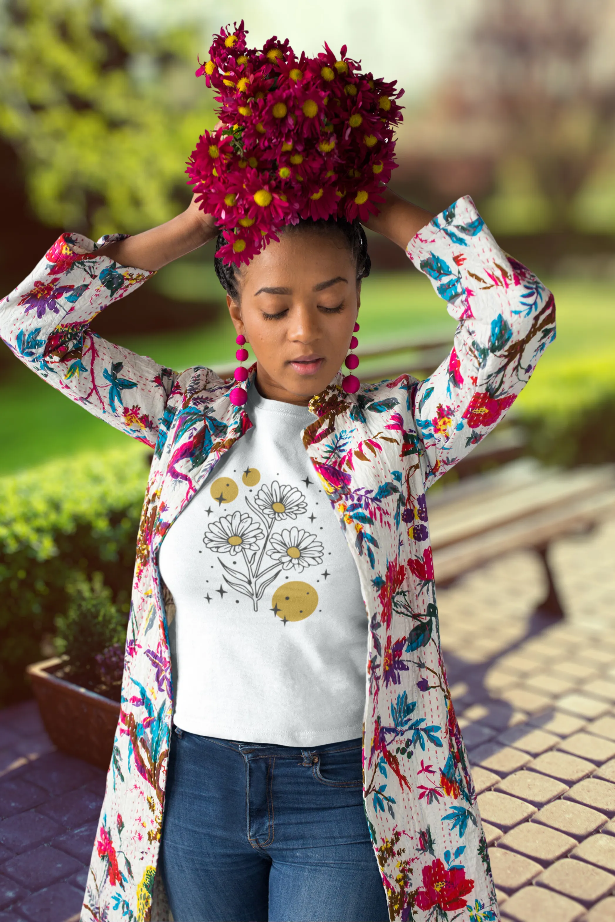 Sparkling Flowers Printed T-shirt for women