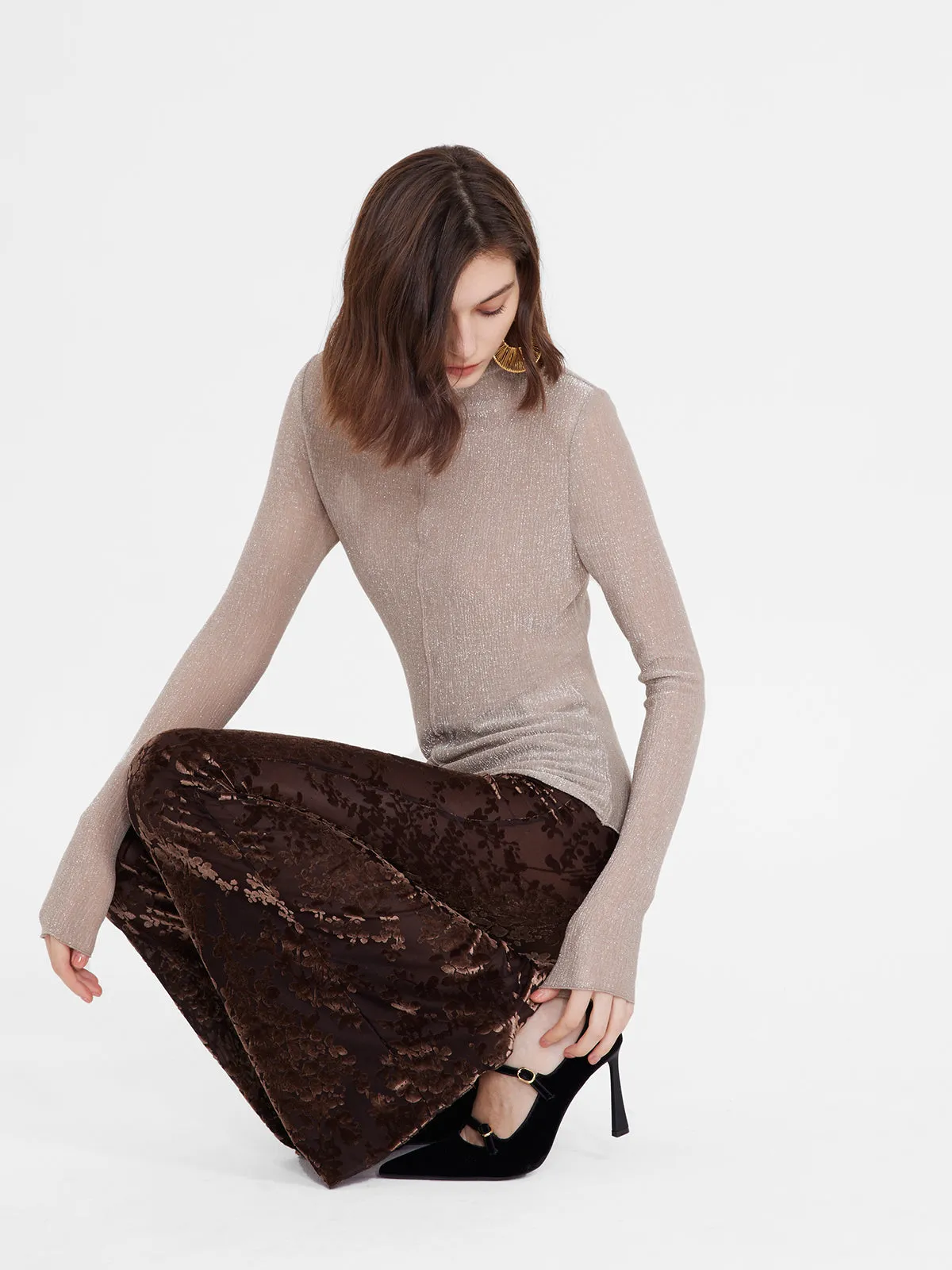 Sparkling Sheer Long Sleeve Top