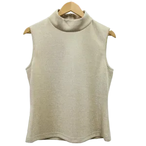 Sparkly Knit Mock Neck Sleeveless Shell Light Gold