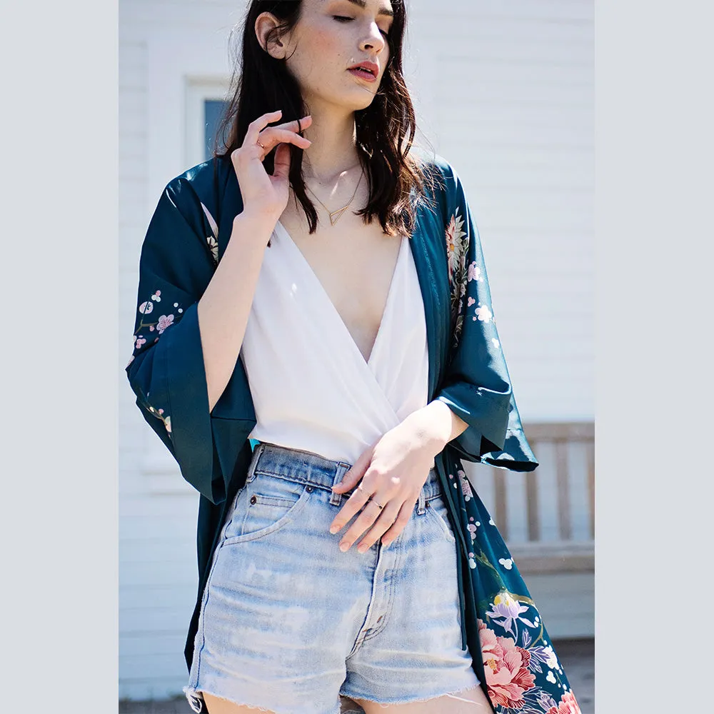 Spring Floral Long Kimono Robe
