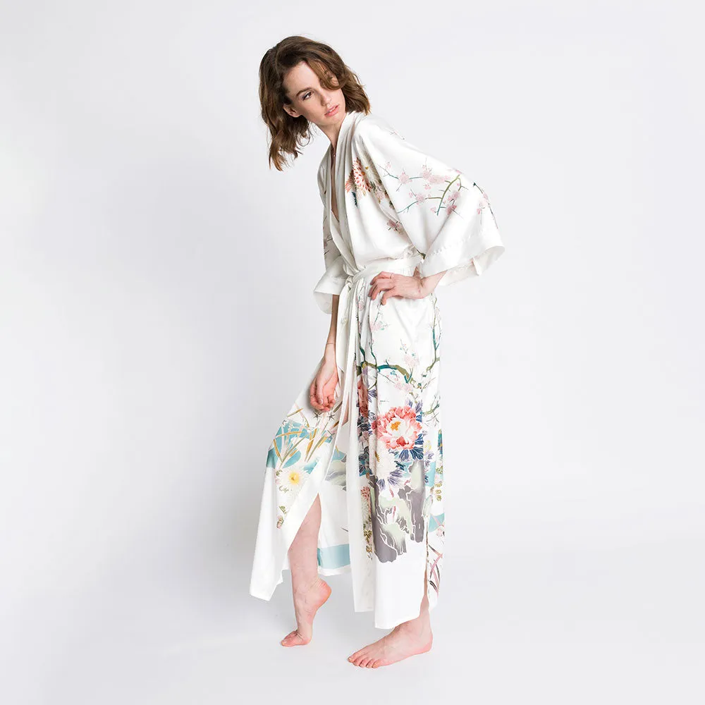 Spring Floral Long Kimono Robe