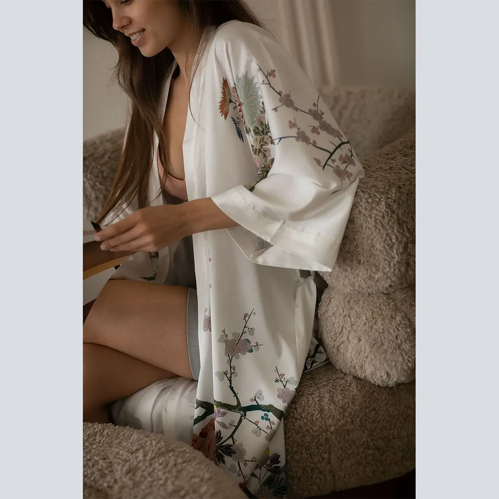 Spring Floral Long Kimono Robe