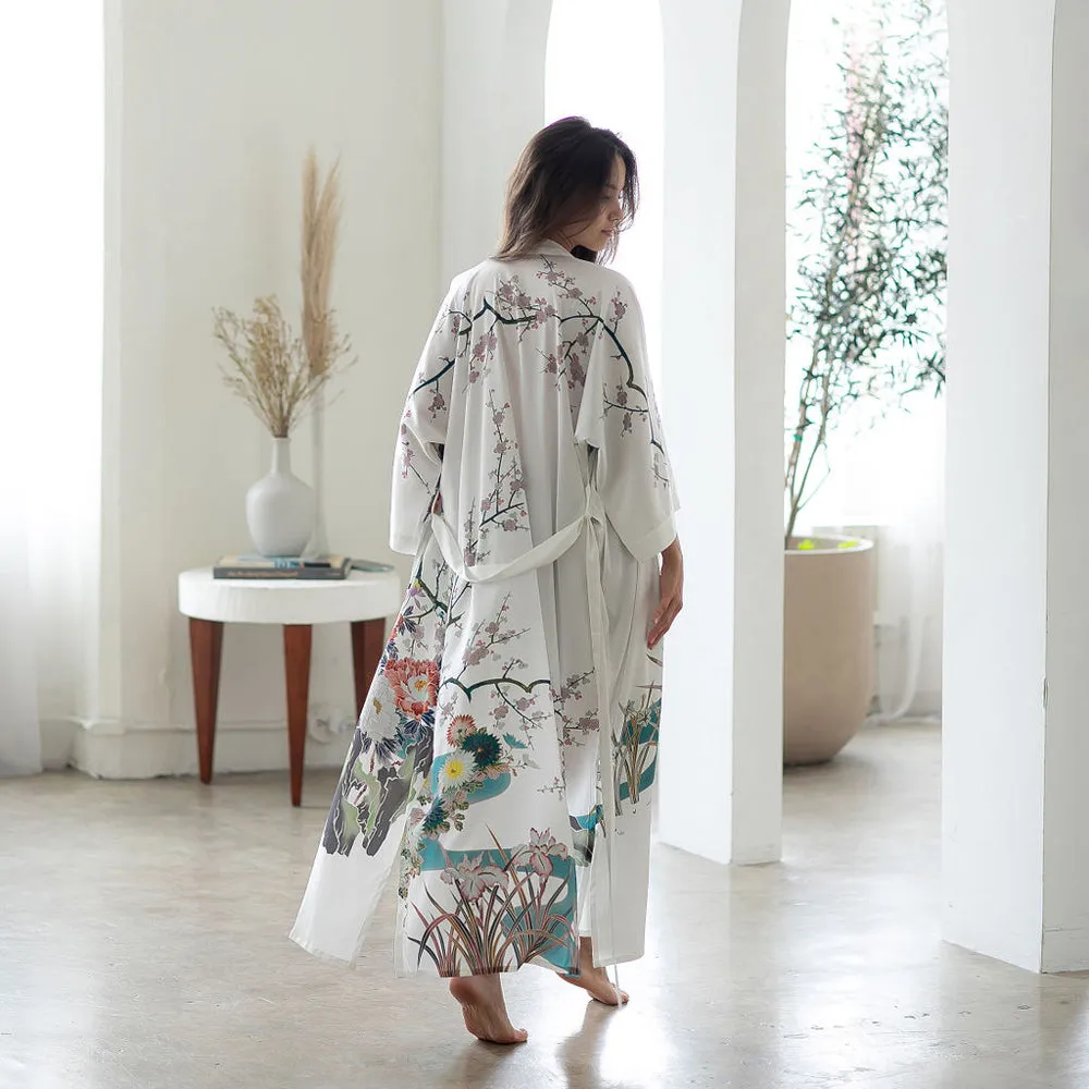 Spring Floral Long Kimono Robe