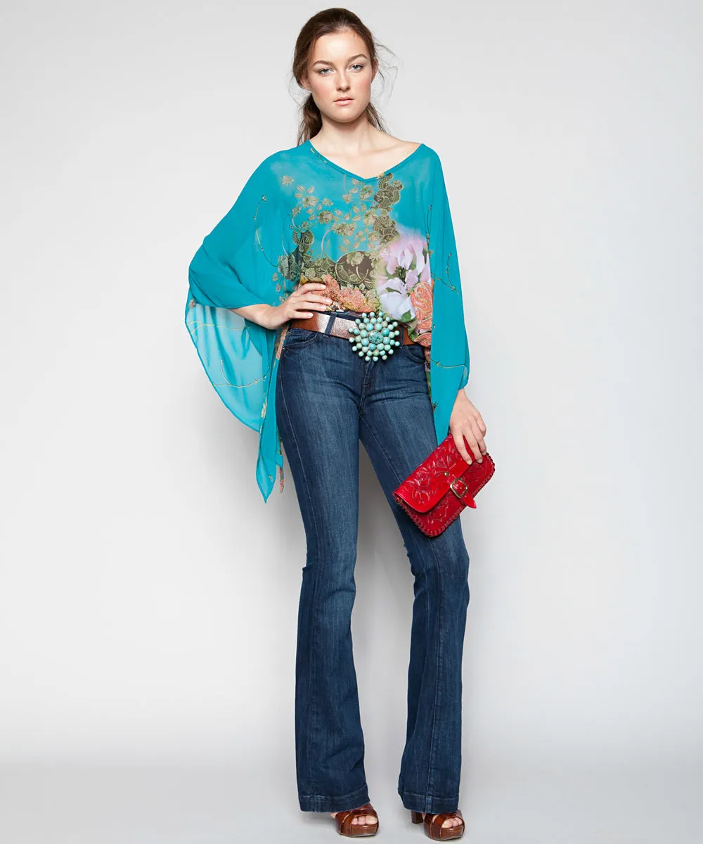 SUNDAY MORNING KIMONO BLOUSE IN TURQUOISE