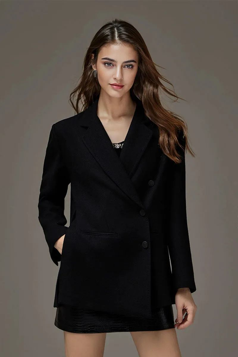 Tailored Asymmetric Single-Breasted Lapel Wool Blazer