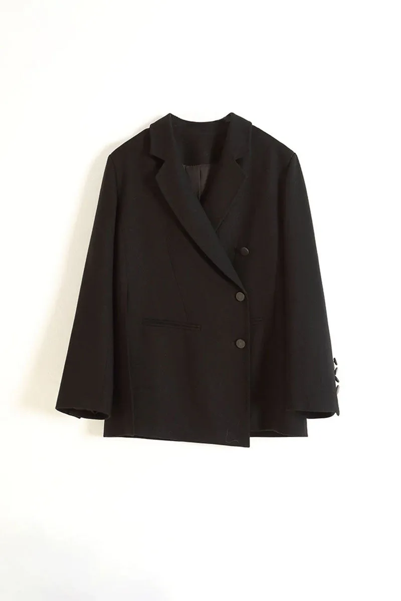 Tailored Asymmetric Single-Breasted Lapel Wool Blazer