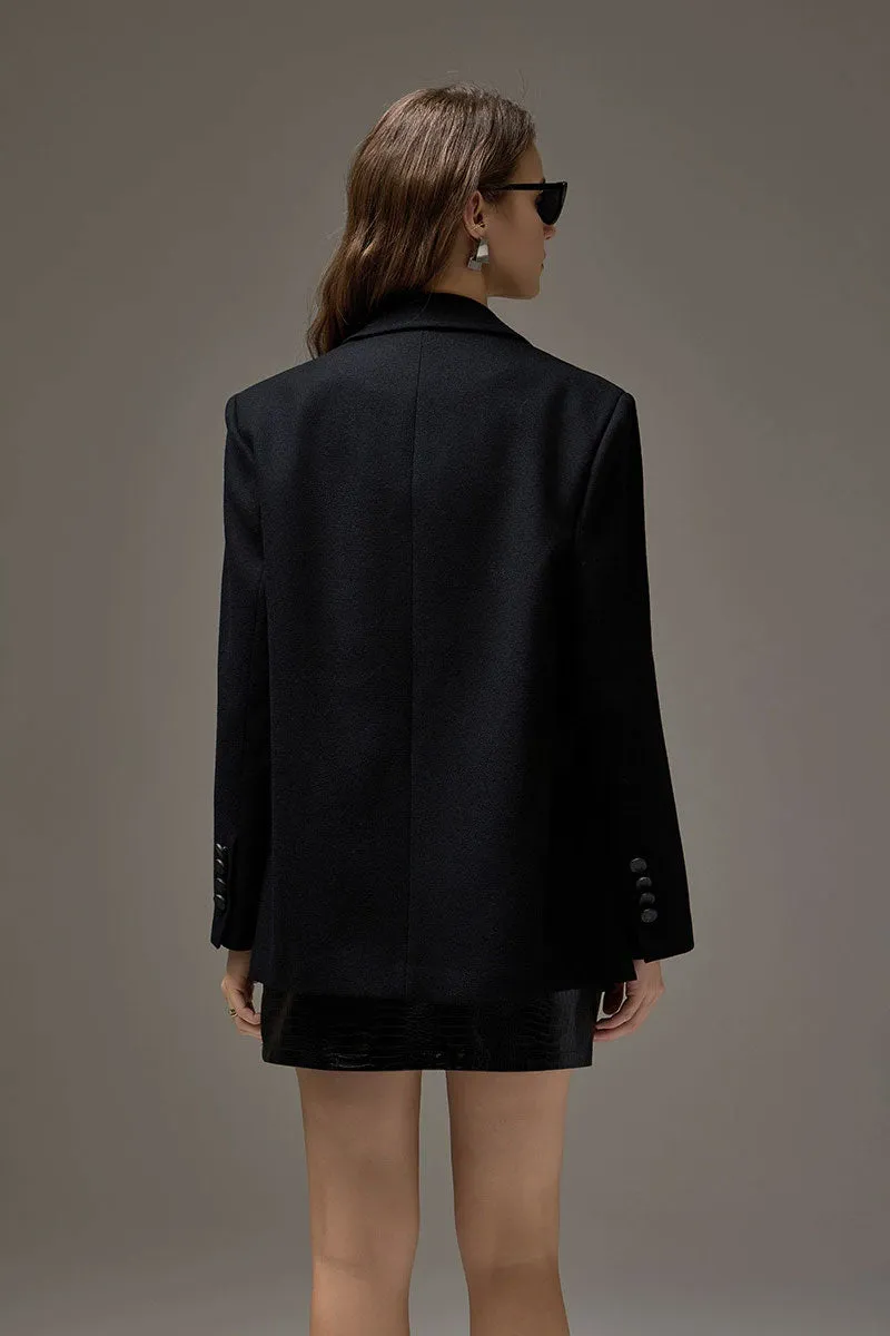 Tailored Asymmetric Single-Breasted Lapel Wool Blazer