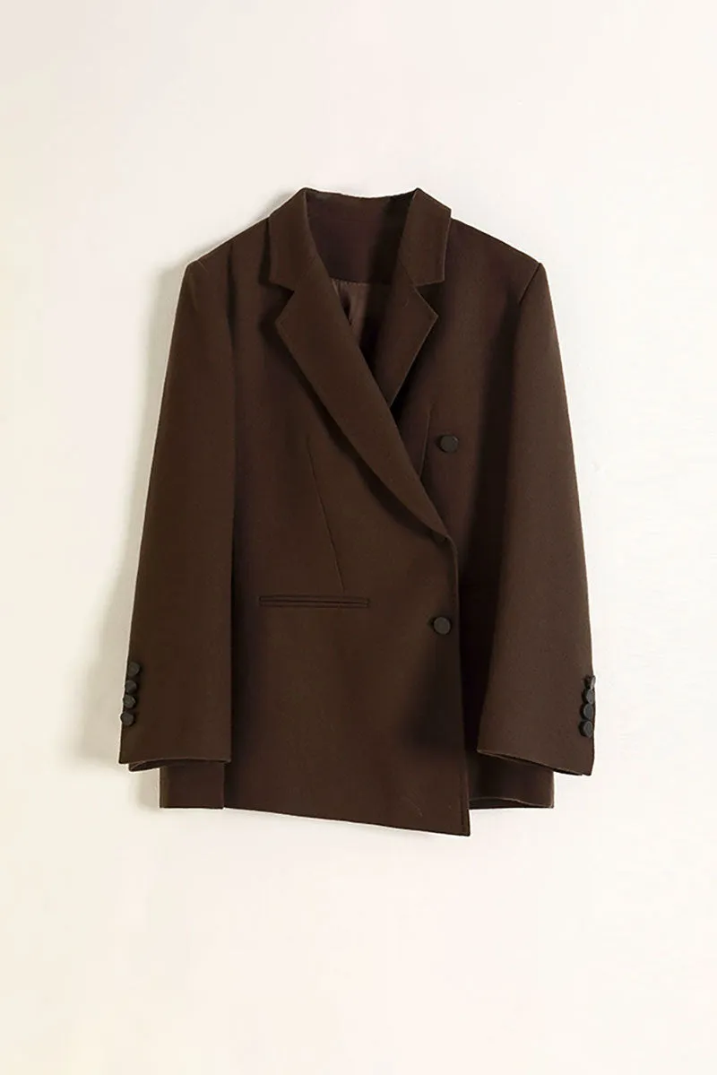 Tailored Asymmetric Single-Breasted Lapel Wool Blazer