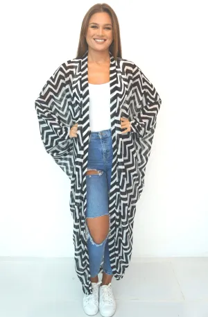 The Palm Kimono - Black & White Painted Chevron