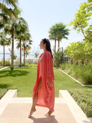 The Palm Kimono - Lipstick Splash