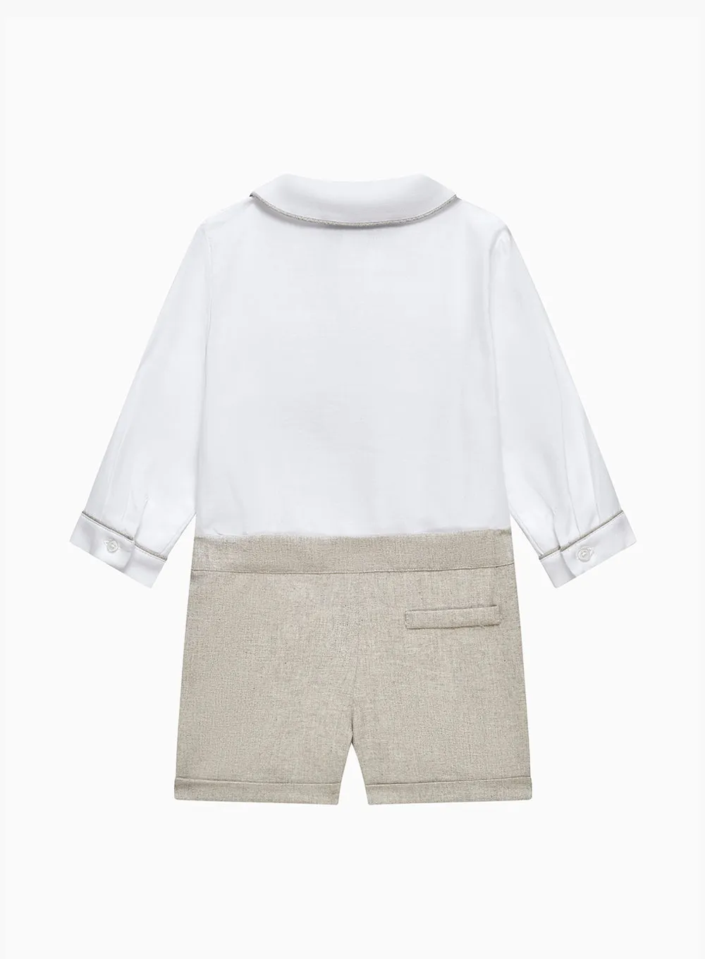 The Rupert Smocked Set in White/Oatmeal Flannel