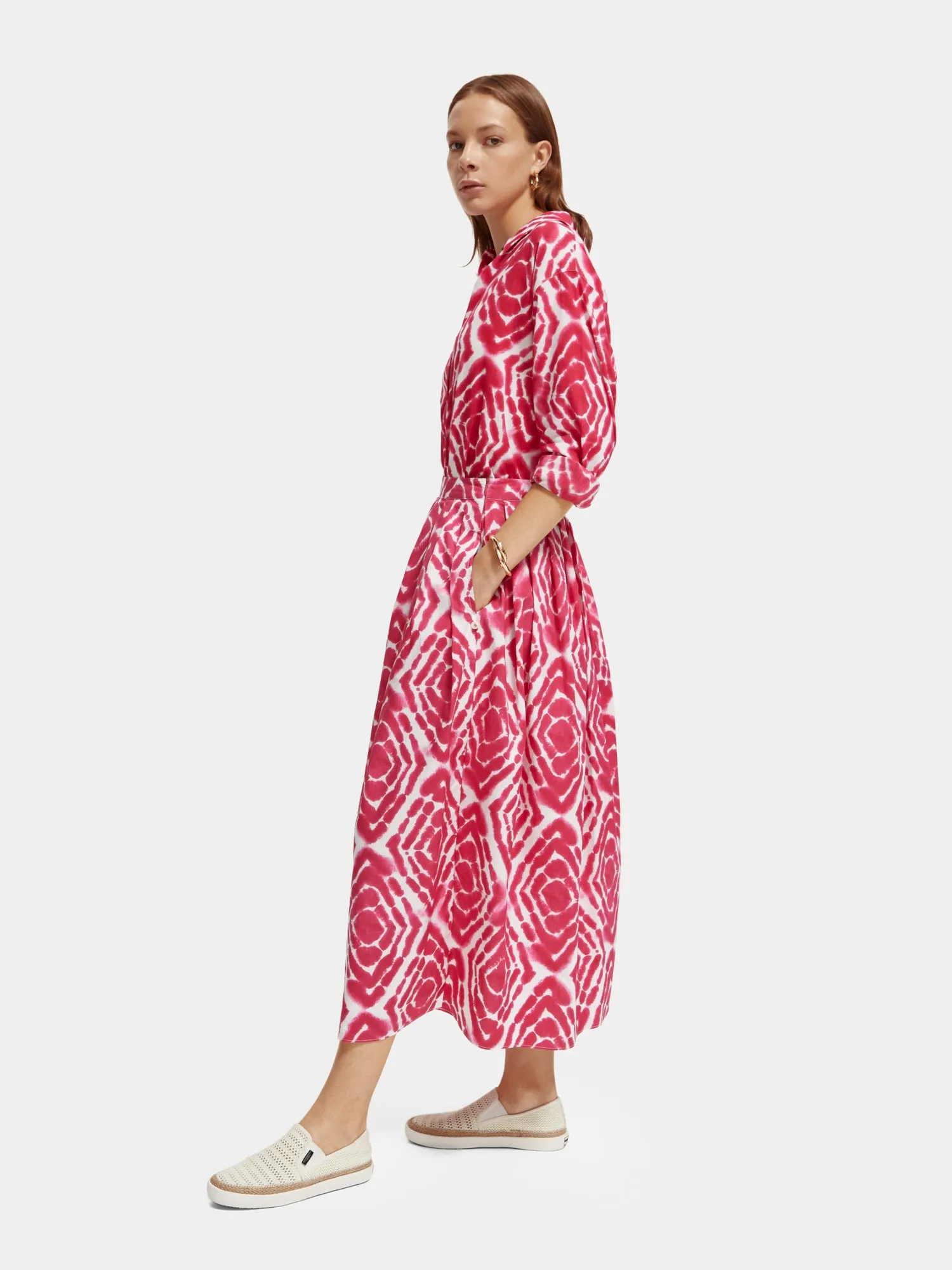 Tie-dyed printed midi skirt