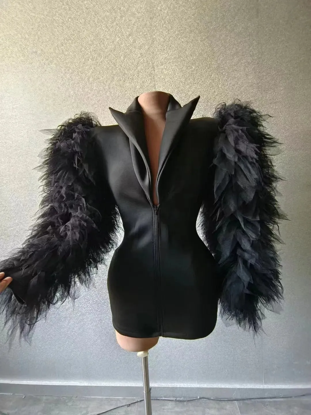 Trend4us Luxe Ruffled Structured Blazer Dress