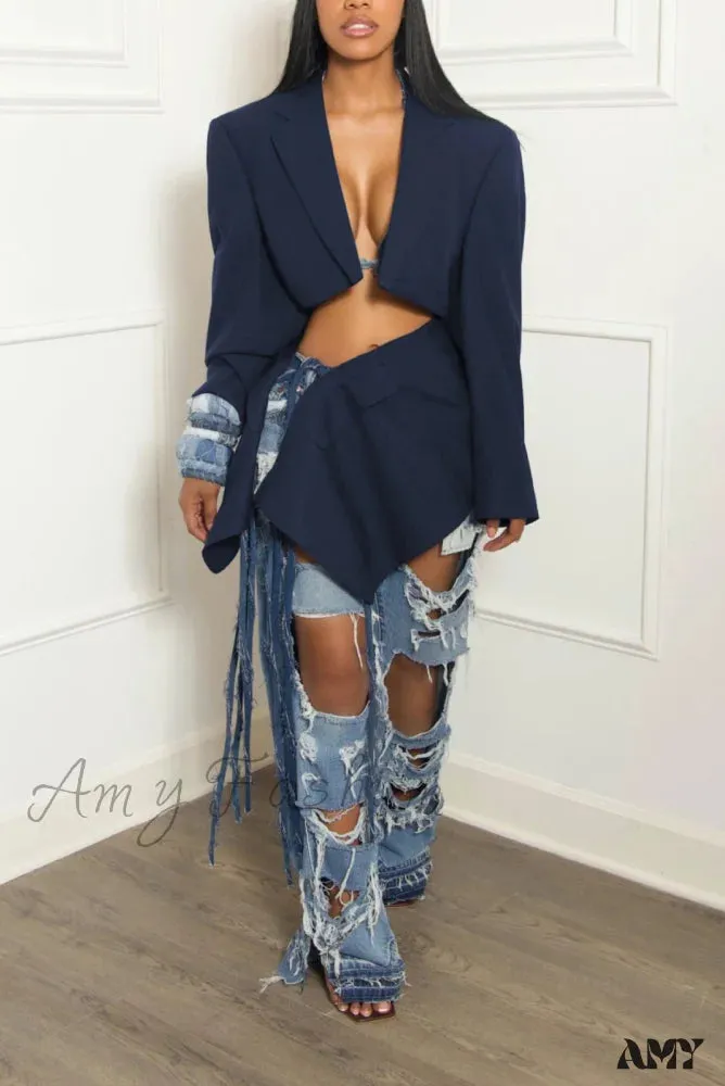 Trendy Sexy Short Denim Tie Skirt Suit