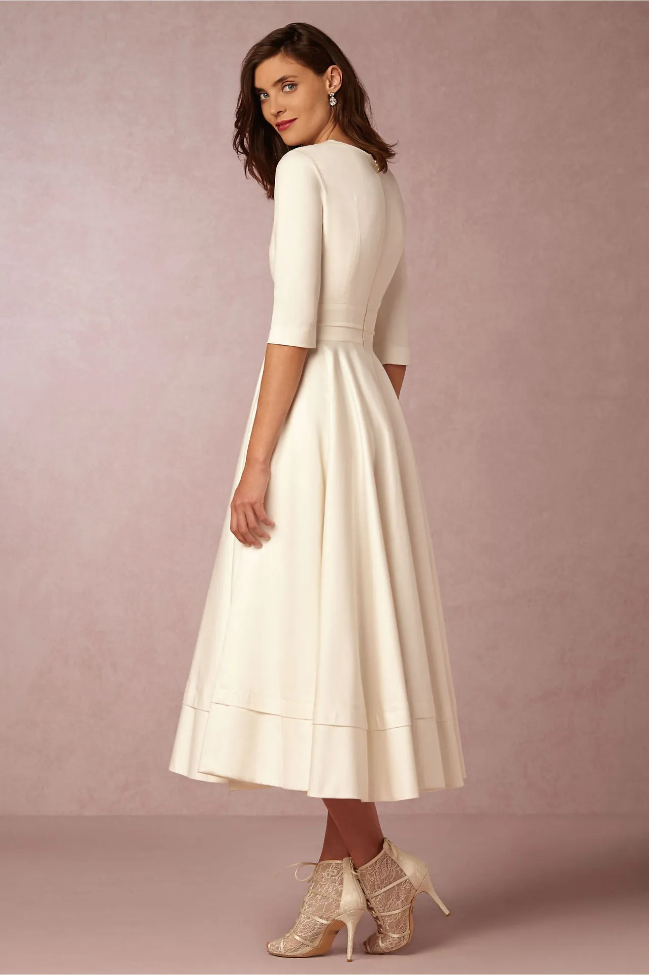 V-neck 3/4 Sleeves Solid High-waist Pleated Long Party Dress(Extra large code)