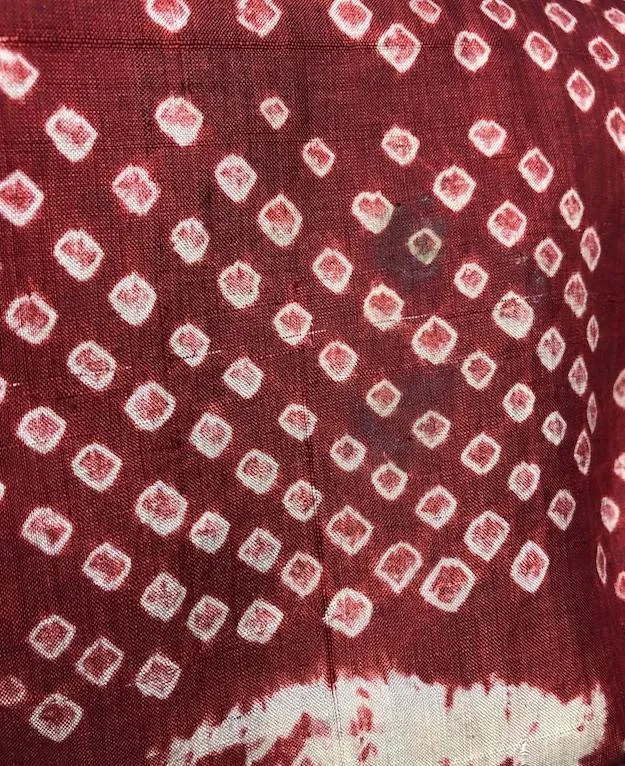 Vintage Silk Kimono Robe / Brick Red Maroon Shibori