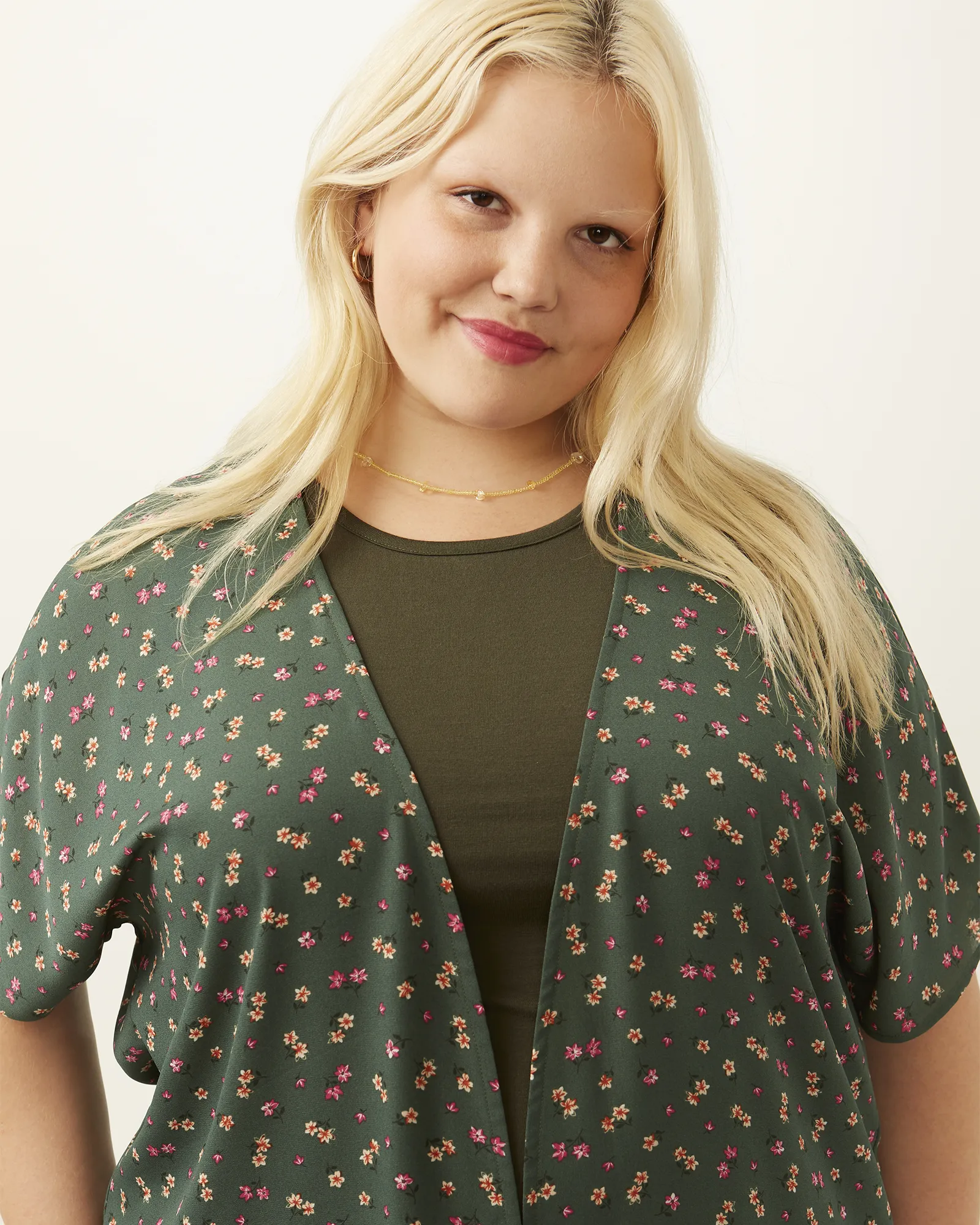 Vivian Glam Day Kimono | Forest Green / Peach