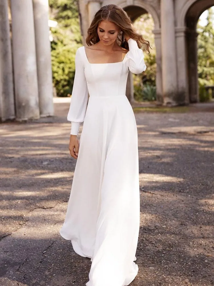 White Simple Causal Wedding Dress