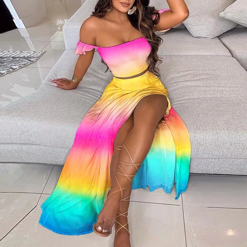 Women Bohemian Reto Tube Top Suit Dress