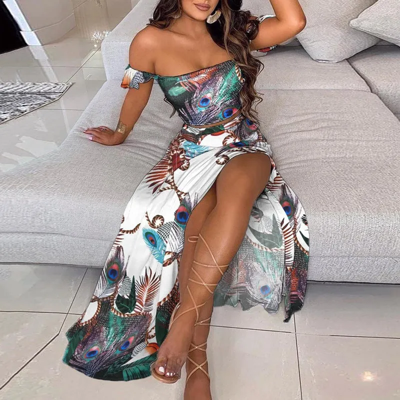 Women Bohemian Reto Tube Top Suit Dress