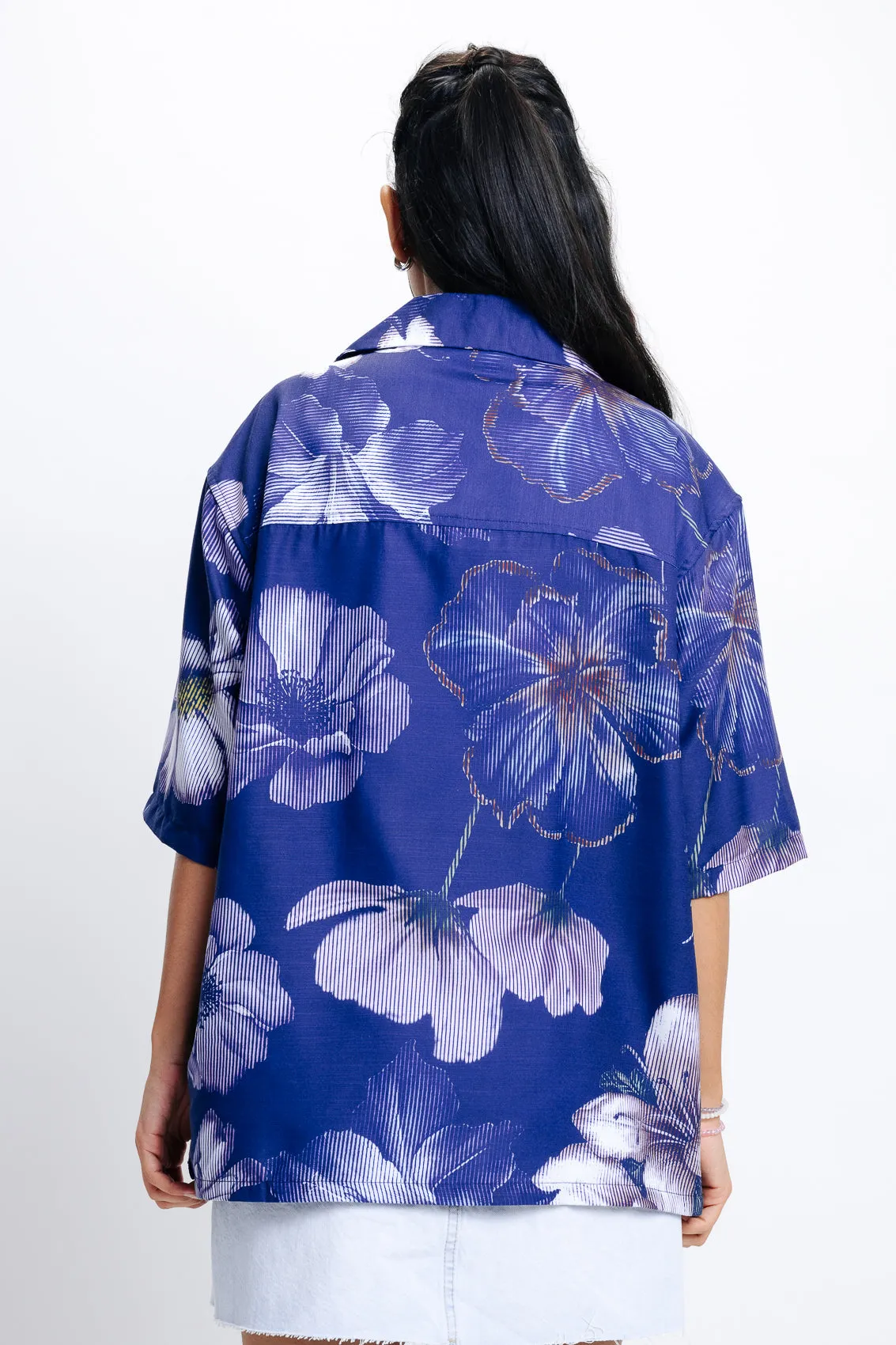 Women's Blue Printed Relaxed Shirt