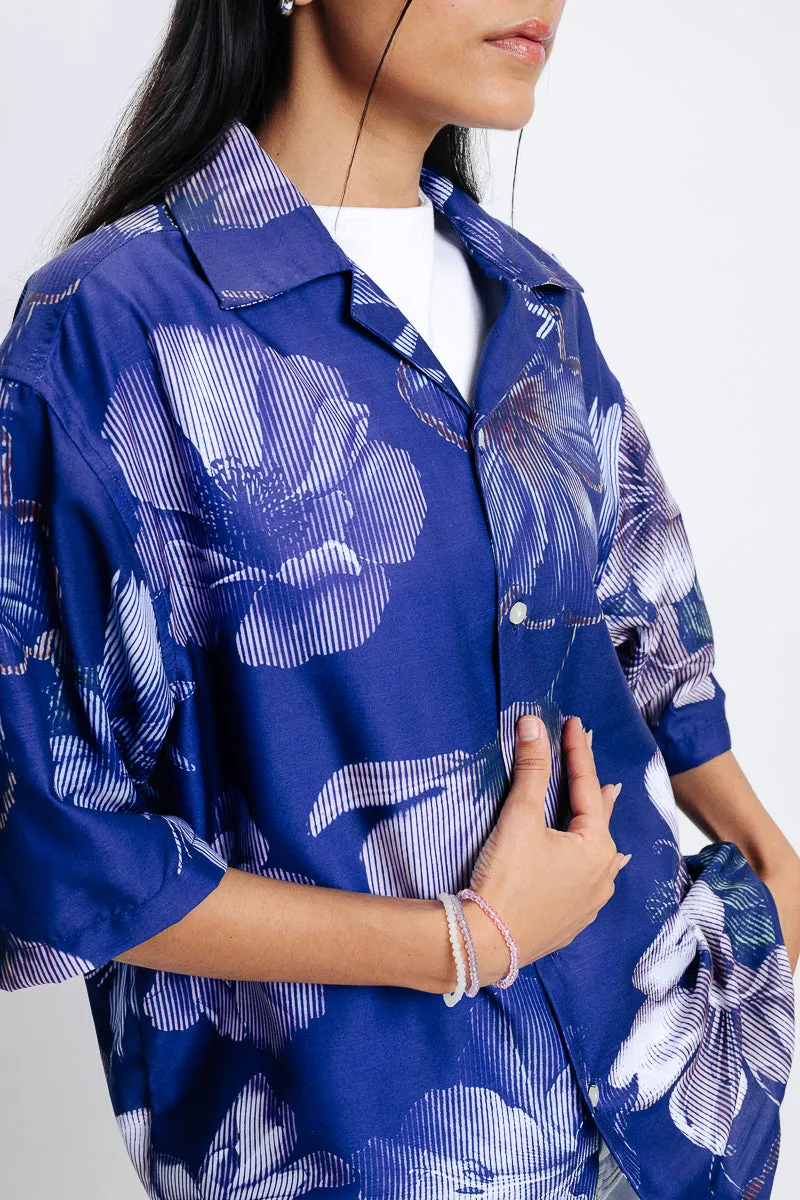 Women's Blue Printed Relaxed Shirt