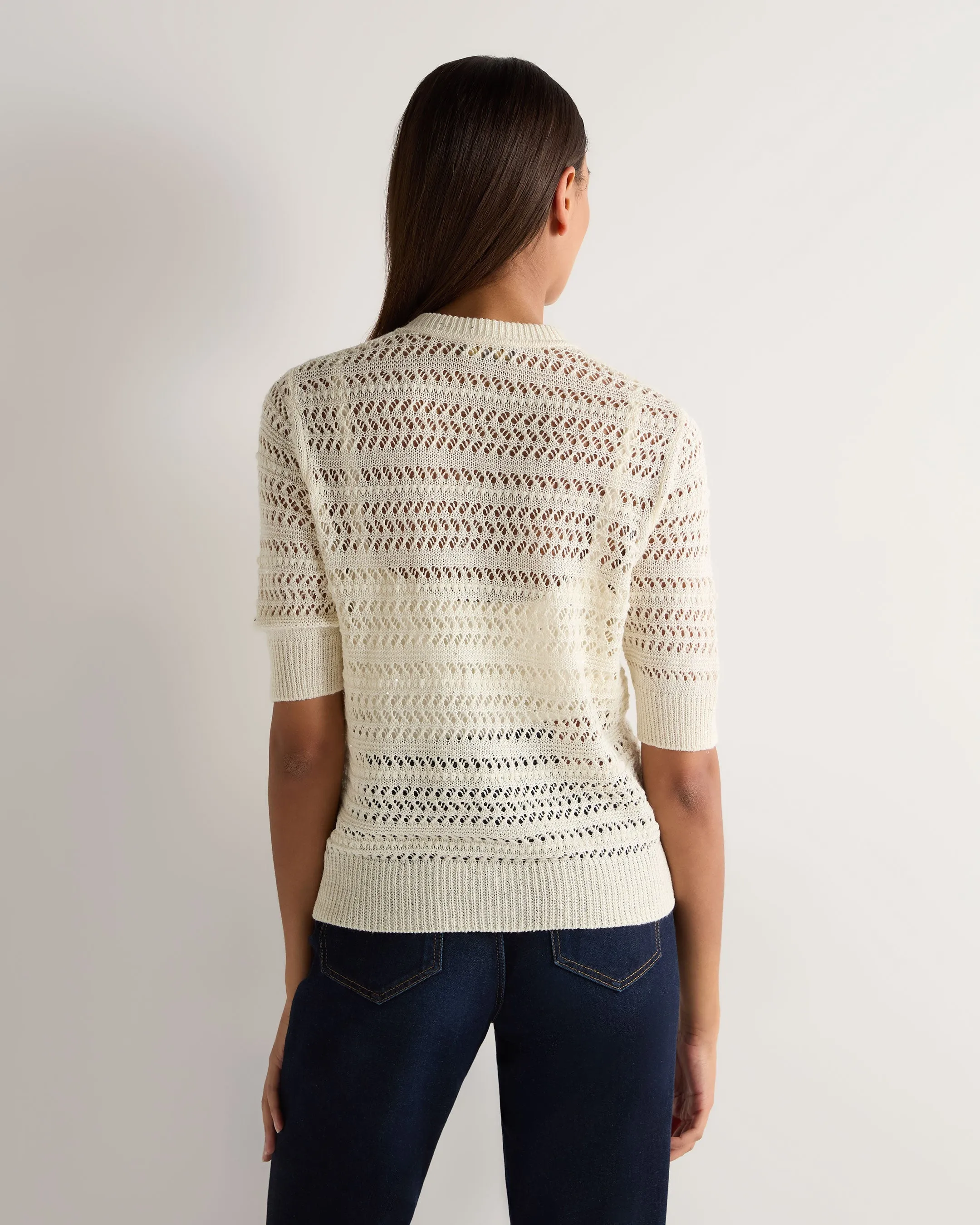 Women's Open Stitch Linen Blend Cardigan New Ivory White