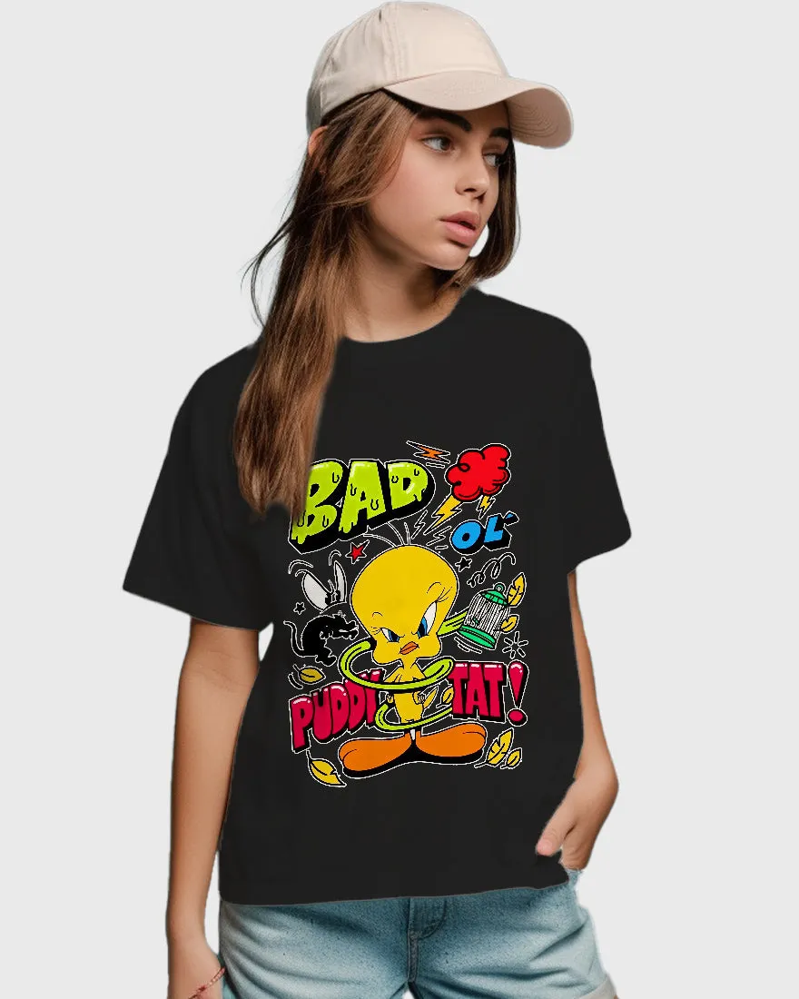 Womens Relaxed Fit TShirt Cartoon Angry Tweety