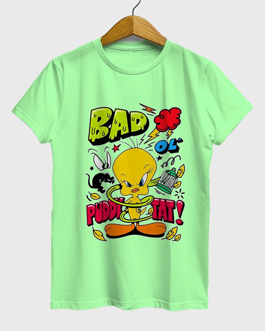 Womens Relaxed Fit TShirt Cartoon Angry Tweety