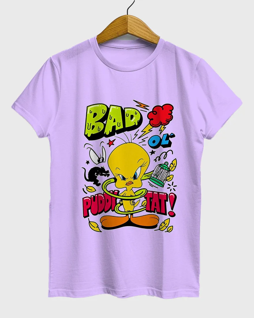 Womens Relaxed Fit TShirt Cartoon Angry Tweety