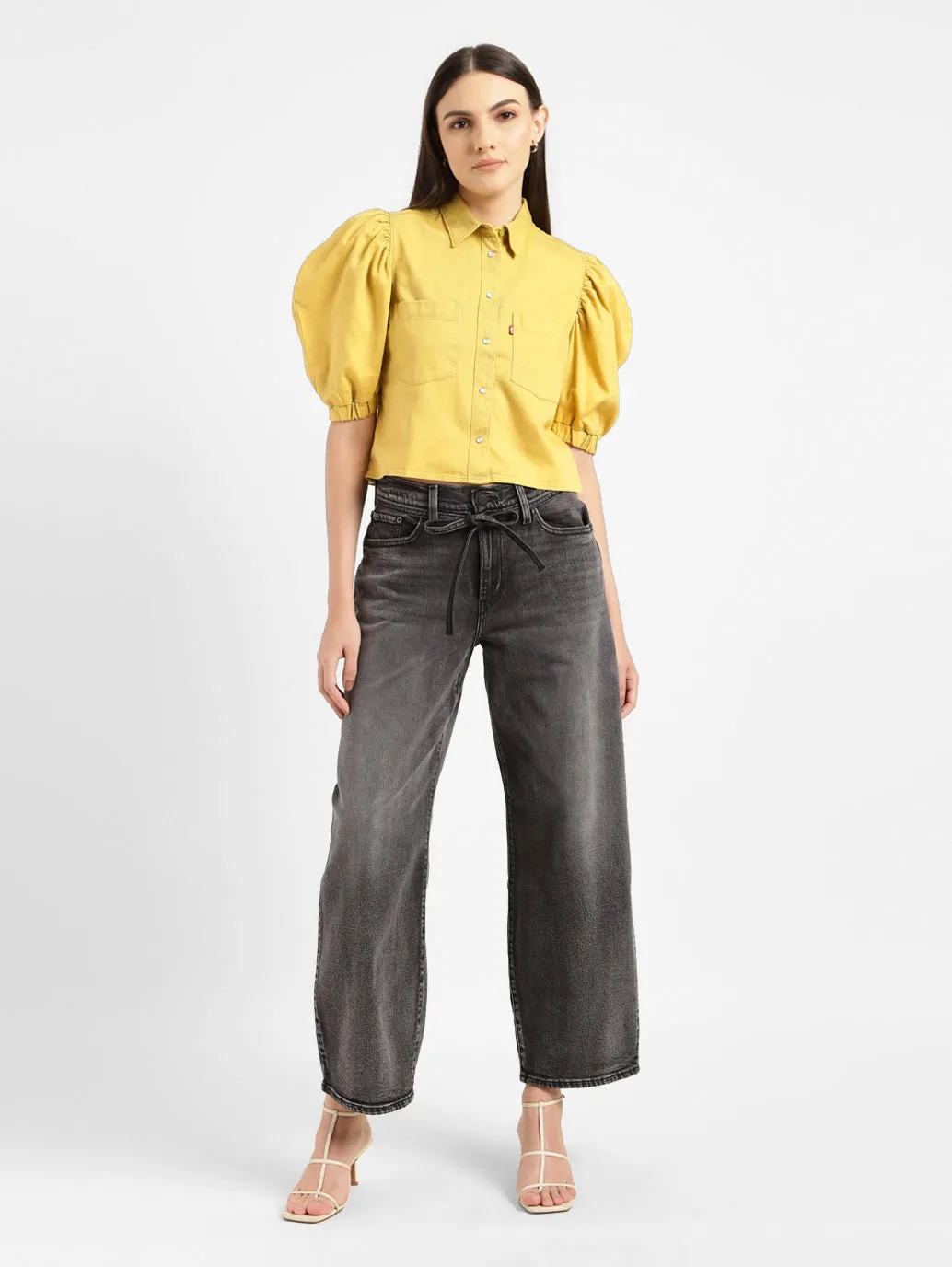 Women's Solid Spread Collar Shirt Yellow